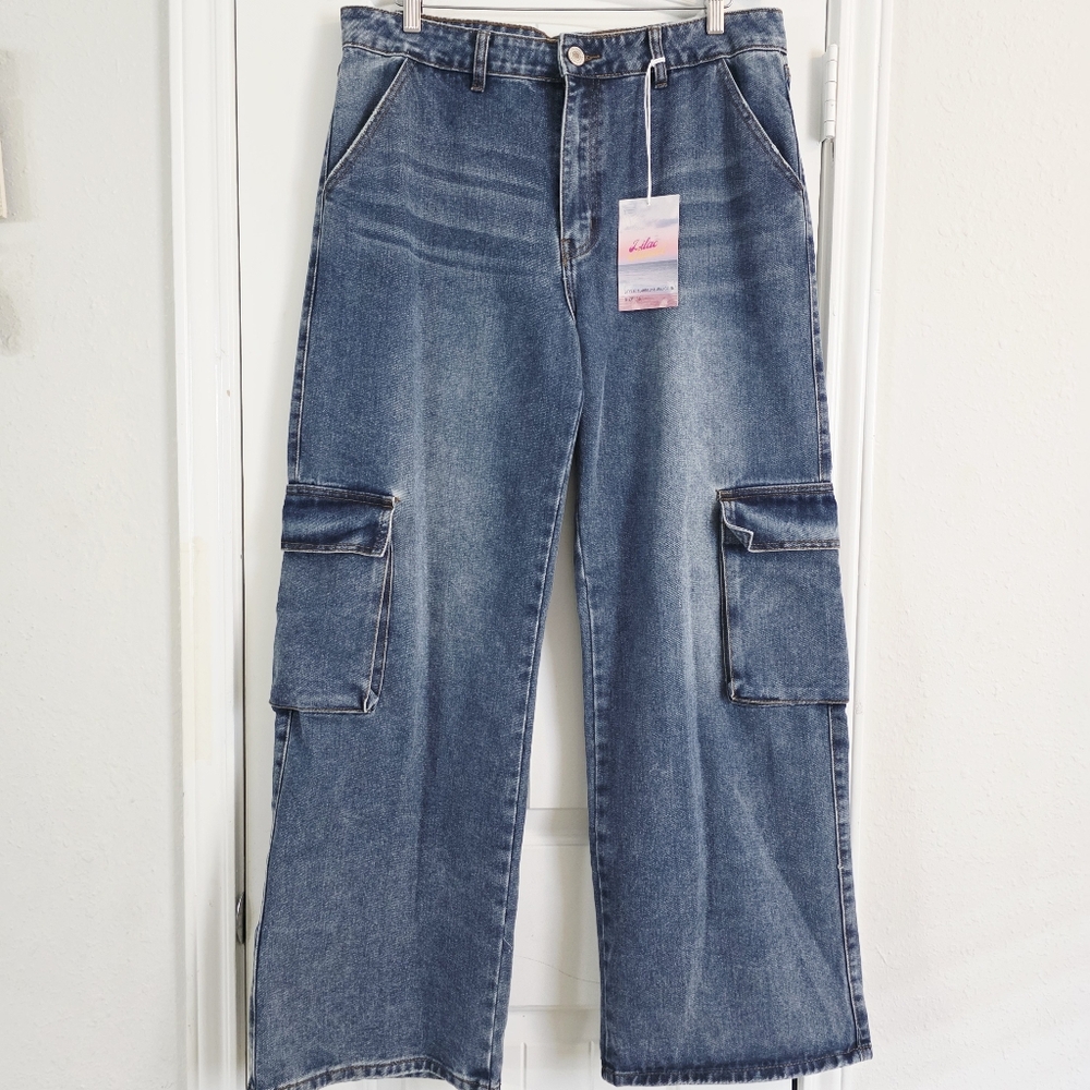 Lilac Sunset Women’s & Juniors Cargo Jeans Wide Leg Wash NWT Size 15